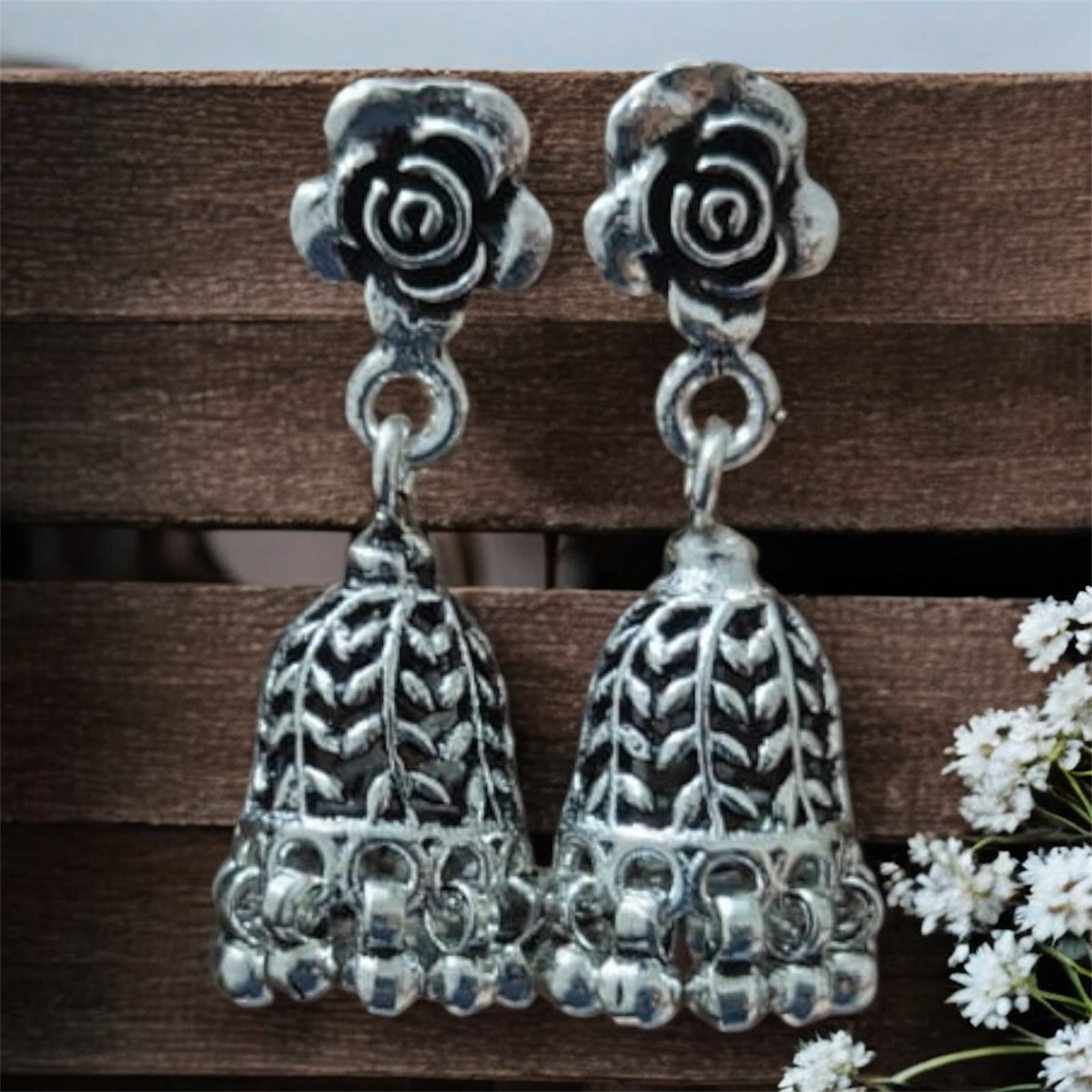 Black Flower Jhumka